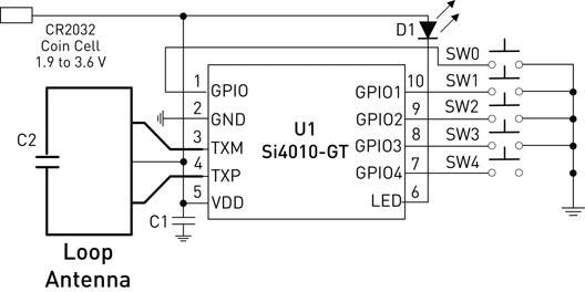 Figure 6: A Simplified Remote Control Schematic Using the Si4010.